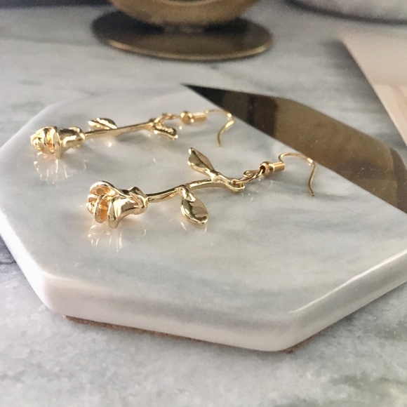 Enchanted Rose Yellow Gold Drop Flower Earrings - Picture 5 of 5